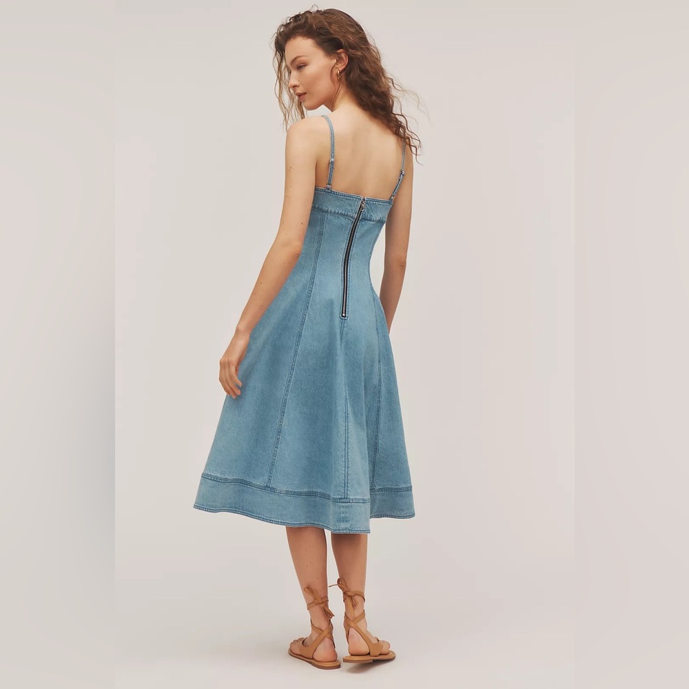 NWT Anthropologie Pilcro Square-Neck Seamed Chambray Midi Dress XS - Picture 4 of 11